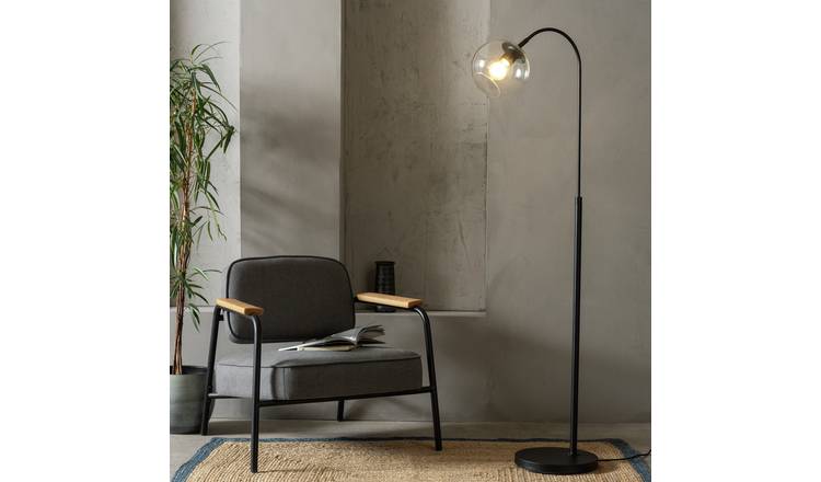 Habitat Coleman Glass Shade Metal Floor Lamp - Matte Black