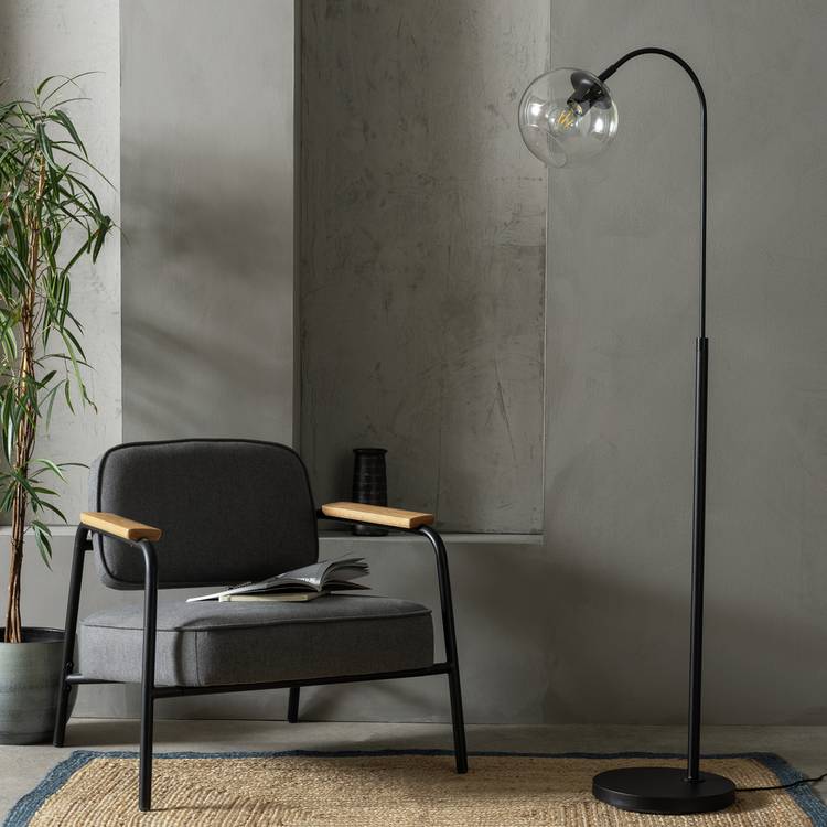 Habitat Coleman Glass Shade Metal Floor Lamp - Matte Black 0