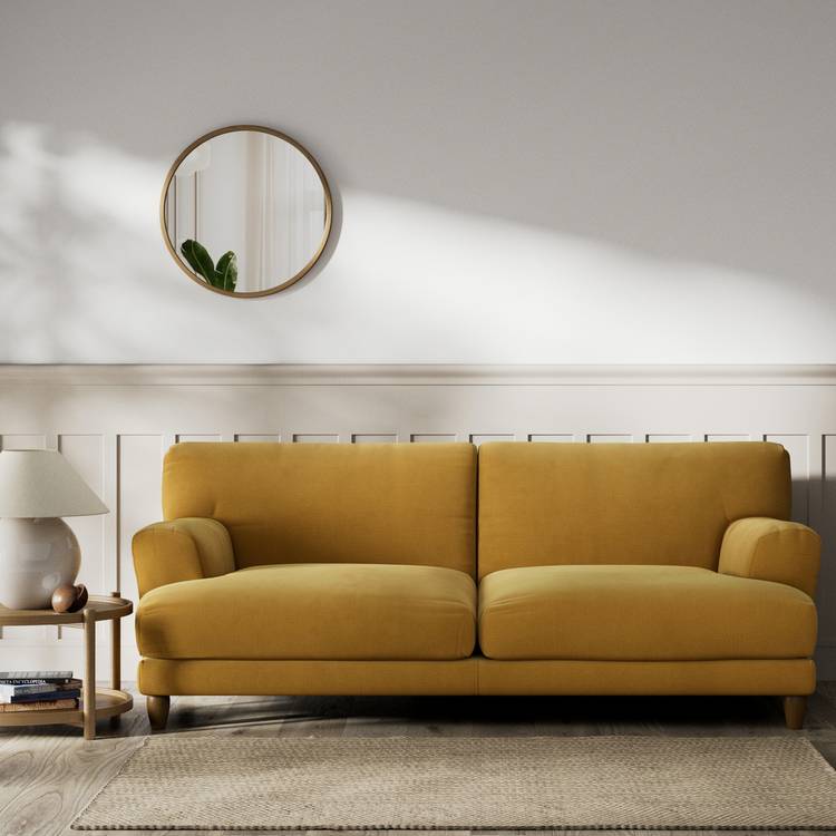 Habitat Askem Fabric 3 Seater Sofa - Gold - Dark Leg 0