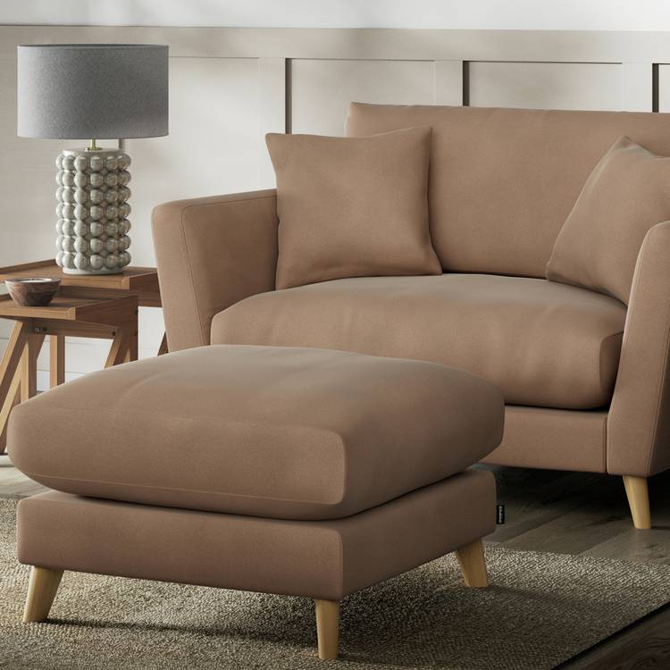 Habitat Lomond Velvet Footstool - Latte - Ash Leg 0