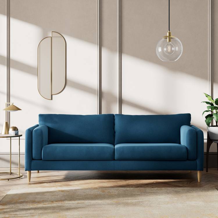 Habitat Newington Velvet 4 Seater Sofa - Blue - Ash Leg 0