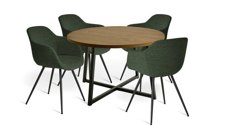 Habitat Wood Effect Extending Dining Table & 4 Green Chairs