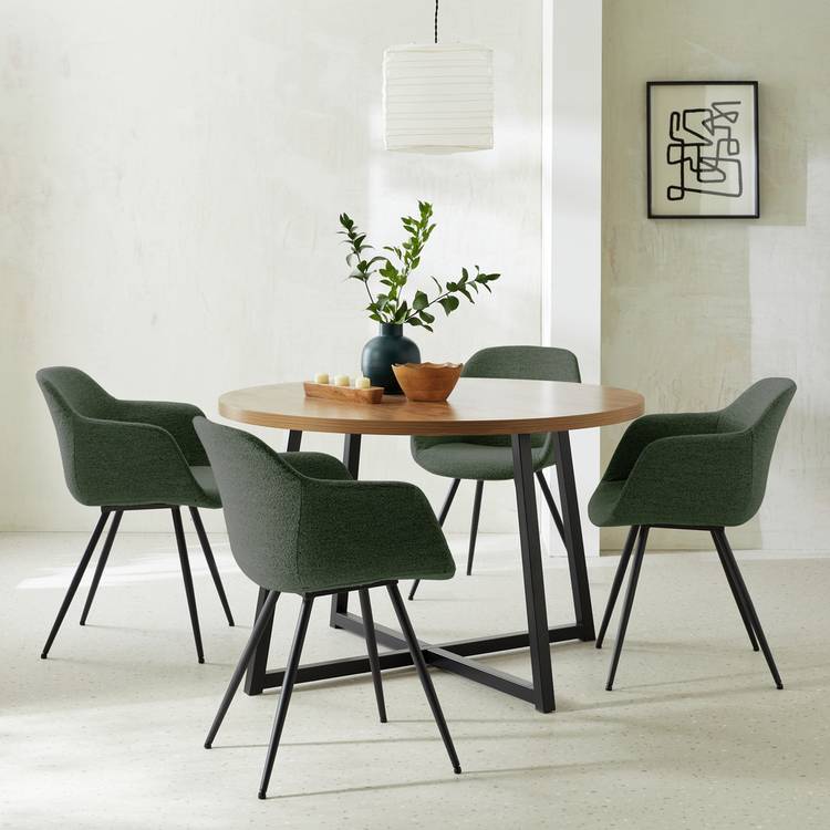 Habitat Nomad Oak Dining Table & 4 Green Chairs 0