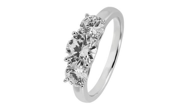 Revere Sterling Silver 3 Stone Round Cubic Zirconia Ring - M