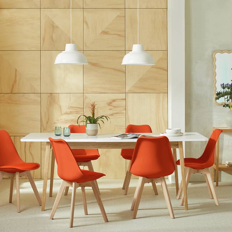 Habitat Sylas Extending White Dining Table & 6 Orange Chairs 0