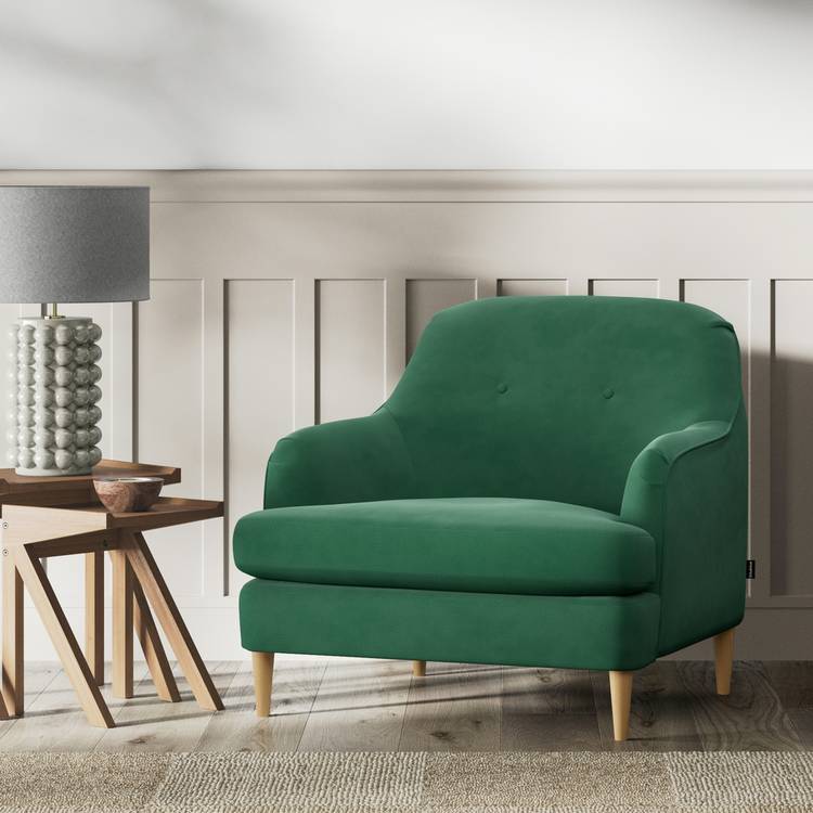 Habitat Frome Fabric Armchair - Green - Ash Leg 0