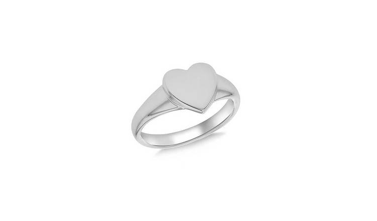 Sterling Silver Personalised Heart Signet Ring - L