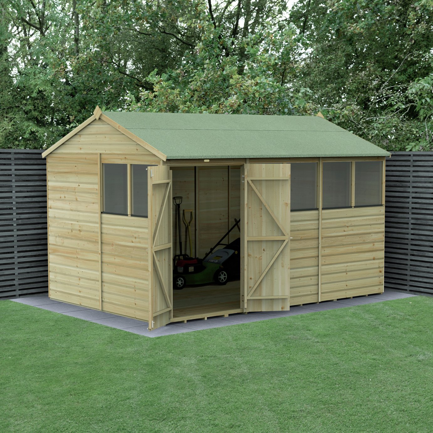 Buy Forest Beckwood Shiplap 6 Windows Reverse Apex Shed - 12x8ft