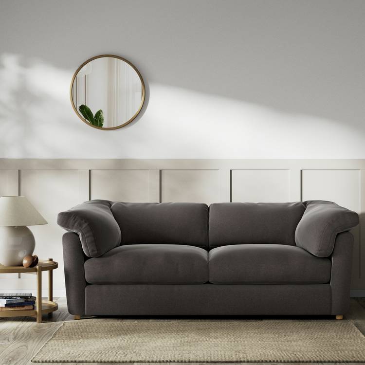 Habitat Wynn Velvet 3 Seater Sofa - Slate Grey - Ash Leg 0