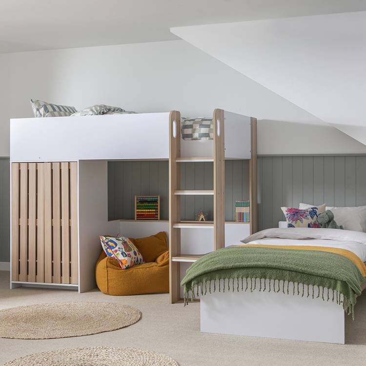 Habitat Norah L Shaped Single Bunk Bed- White & Oak 0