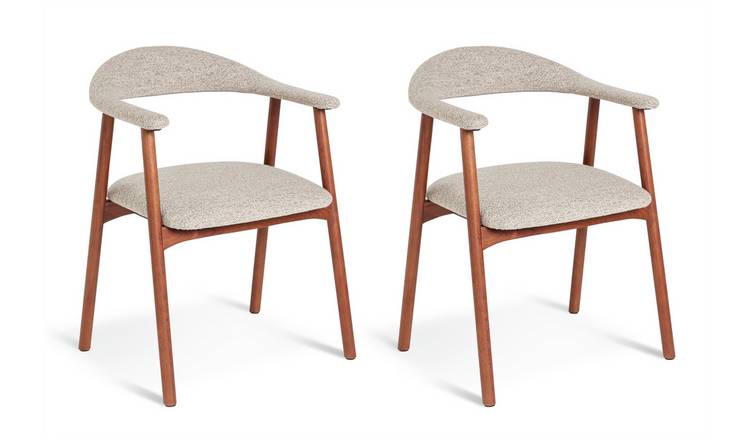 Habitat Lex Pair of Fabric Dining Chairs- Walnut 