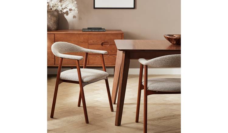 Habitat Lex Pair of Fabric Dining Chairs- Walnut 
