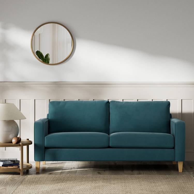 Habitat Flint Fabric 3 Seater Sofa - Teal - Ash Leg 0