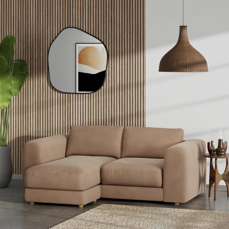 Habitat Ayr Velvet Reversible Corner Sofa - Latte - Ash Leg 0