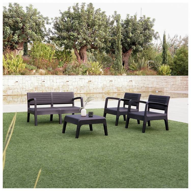 Shaf Valencia 4 Seater Plastic Garden Sofa Set - Dark Grey 0