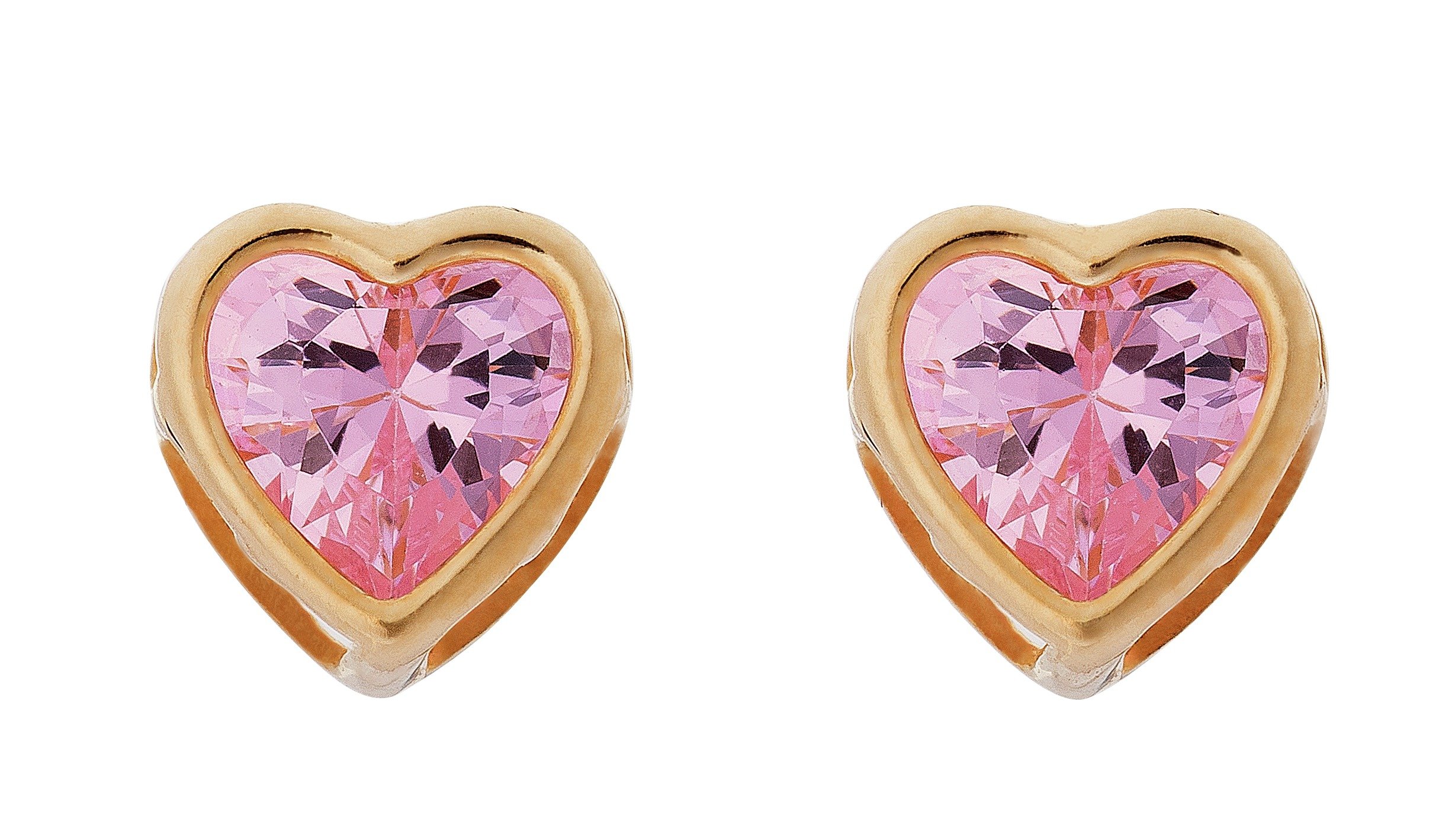 Revere Kid's 9ct Yellow Gold Pink CZ Heart Stud Earrings