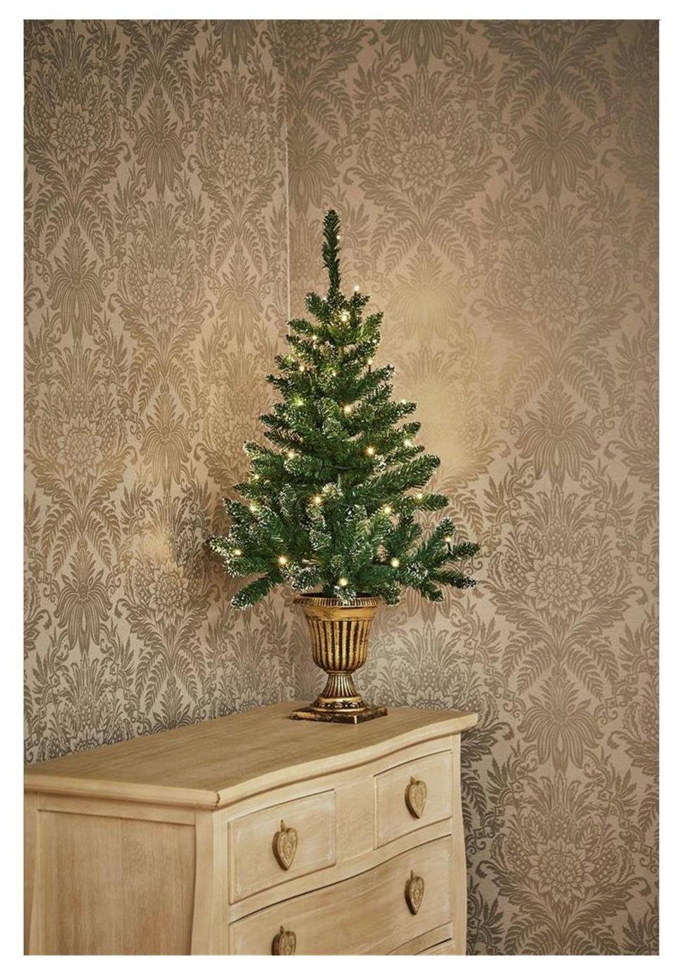 Premier Decorations 3ft Pre-lit Flocked Table Tree - Brown