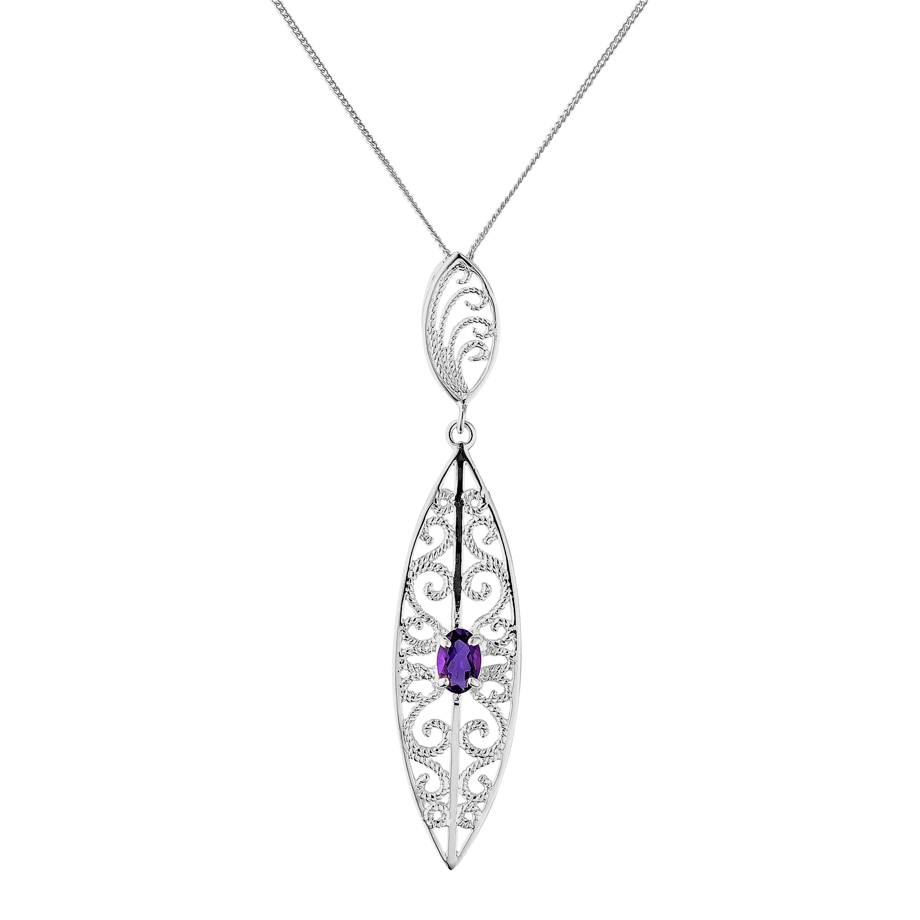 Revere Sterling Silver Amethyst Filigree Pendant