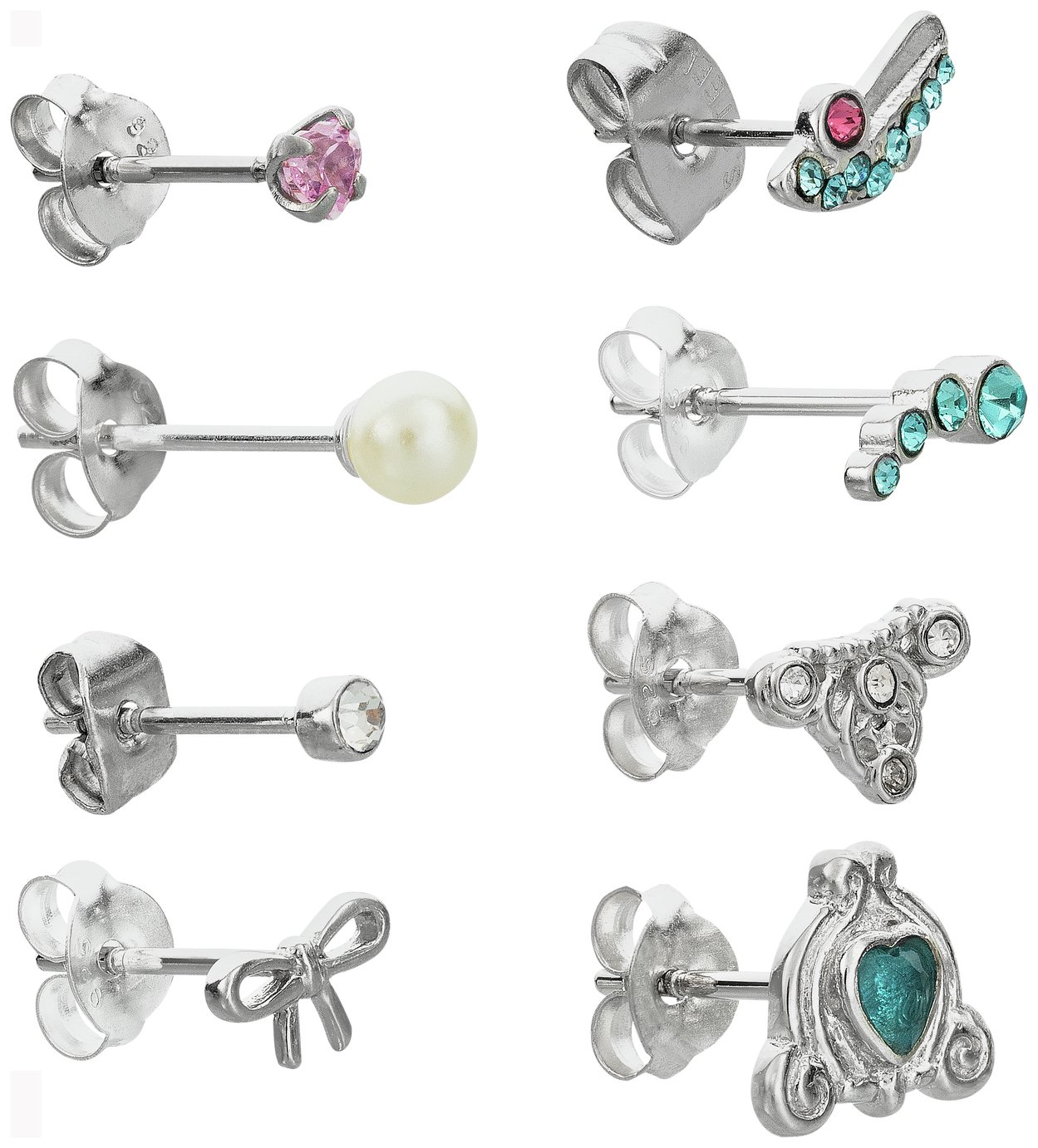 Disney Cinderella Cubic Zirconia Set of 8 Stud Earrings