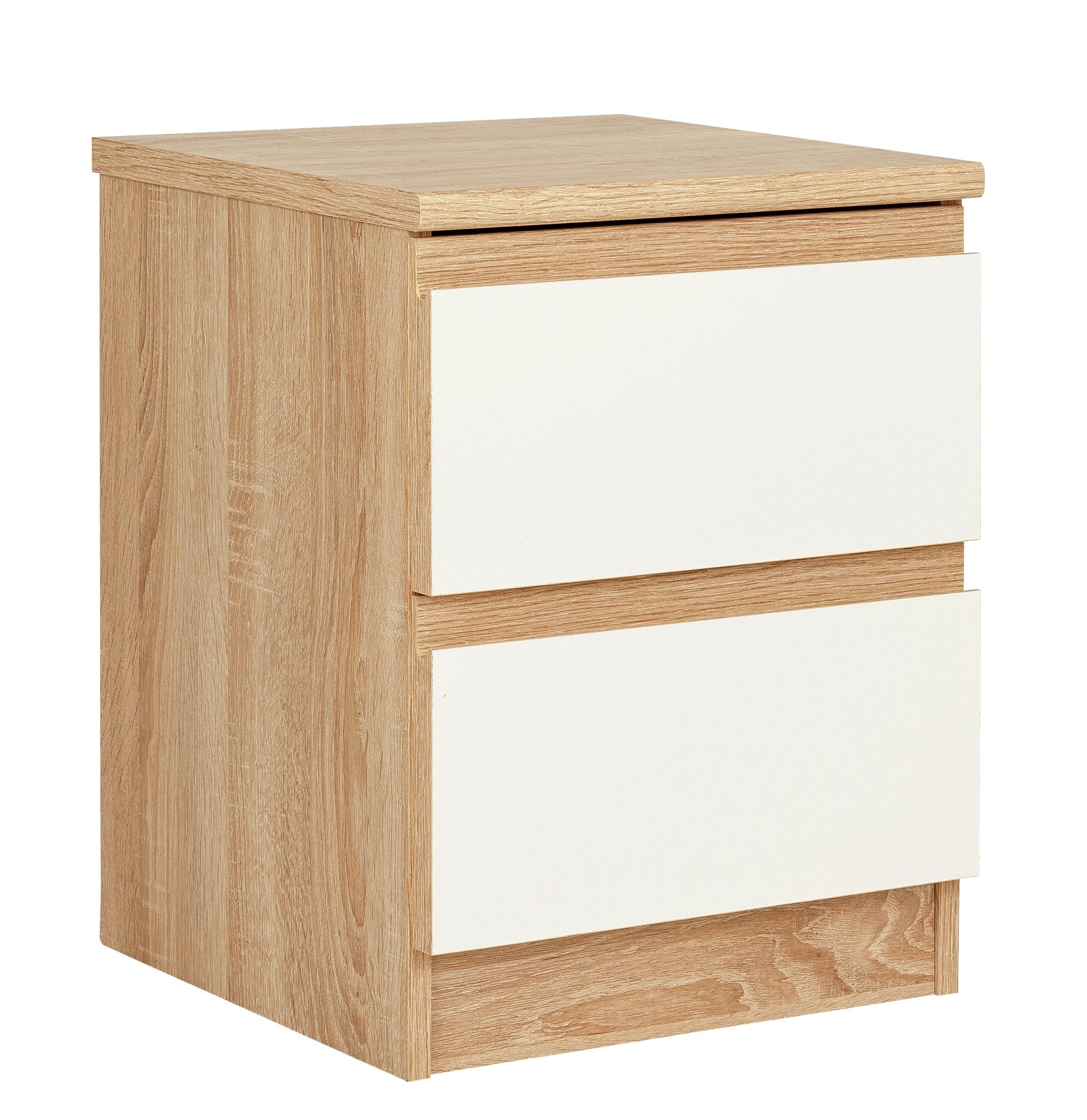 Avenue 2 Drawer Bedside Table - Oak Effect and White Gloss