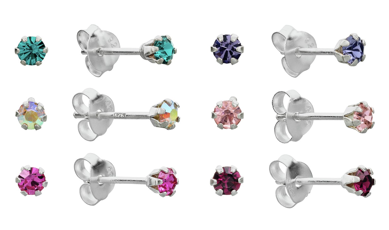 Revere Sterling Silver Crystal Set of 6 Stud Earrings