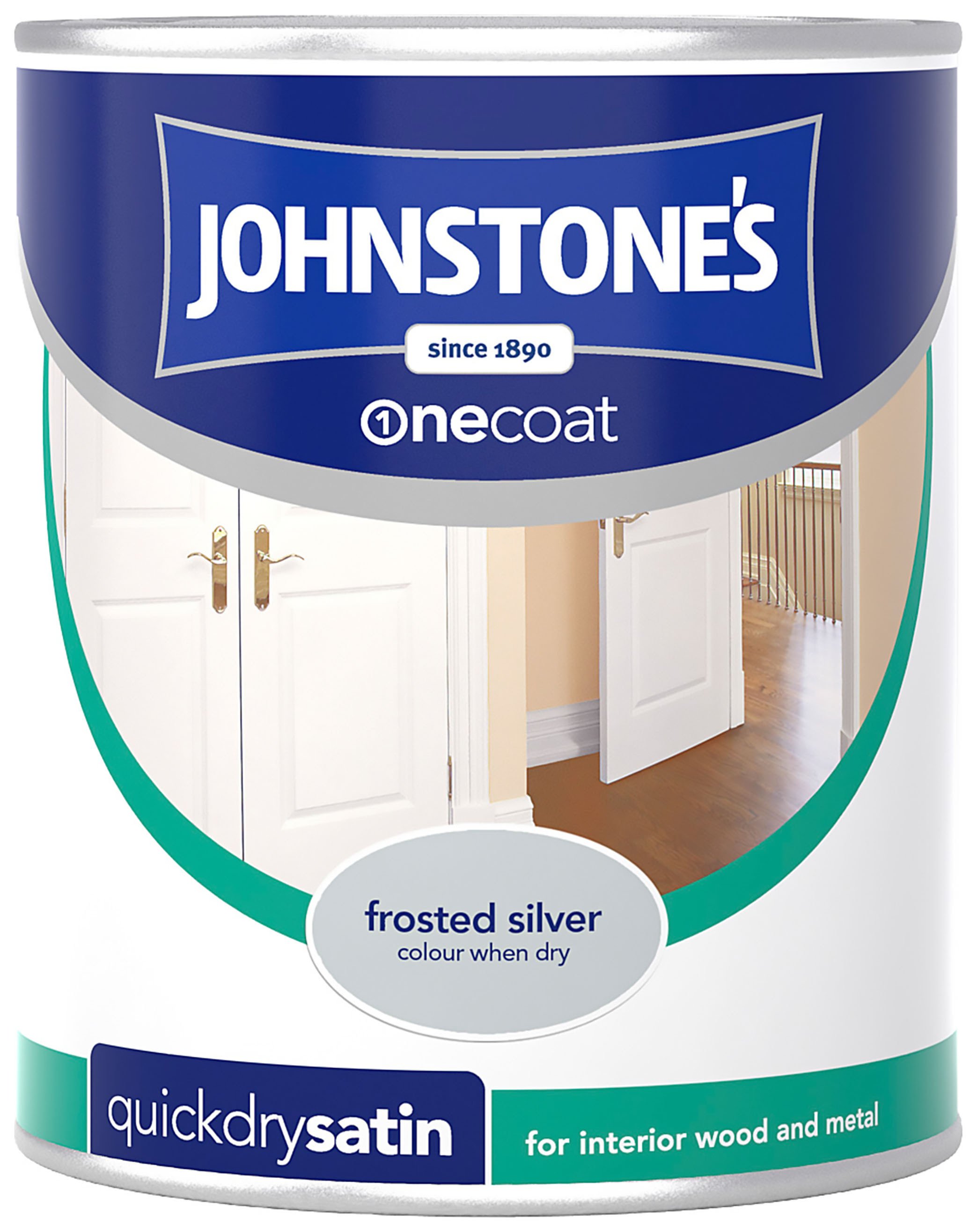 Johnstone's Quick Dry Satin Paint 750ml - Frosted Silver.