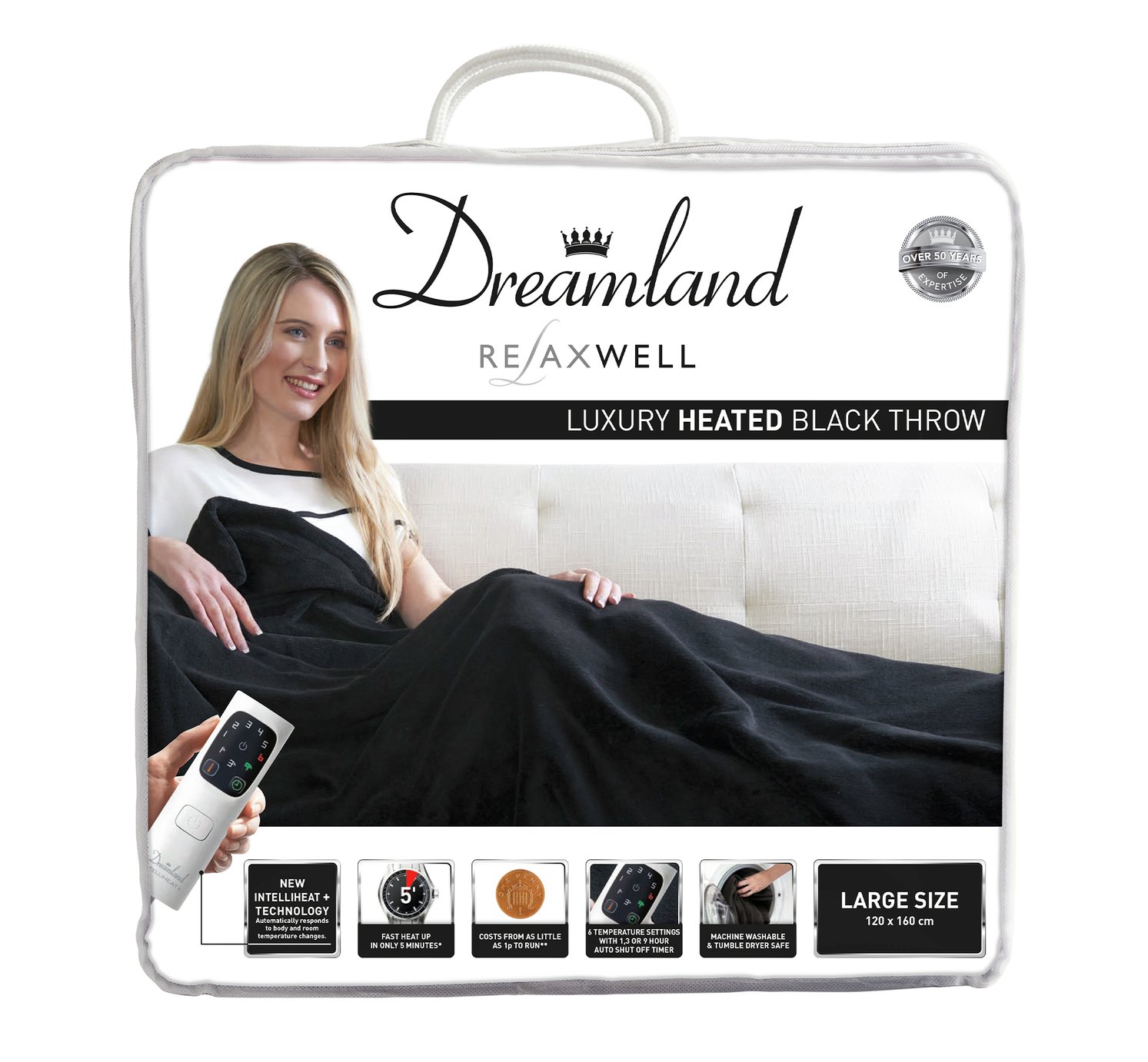 Relaxwell by Dreamland Luxury Velvety Heated Throw - Black