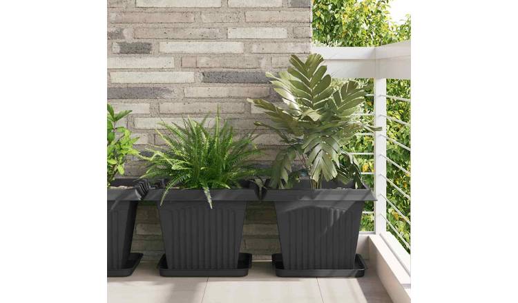 Walplus Pack of 6 Plastic Square Planter - Black - 43 x 43 x 33.5 cm