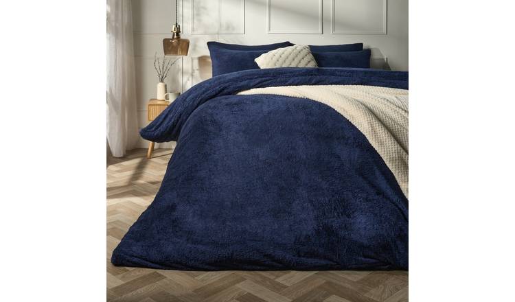OHS Thermal Soft Teddy Fleece Duvet Cover Bedding Set Navy - Double