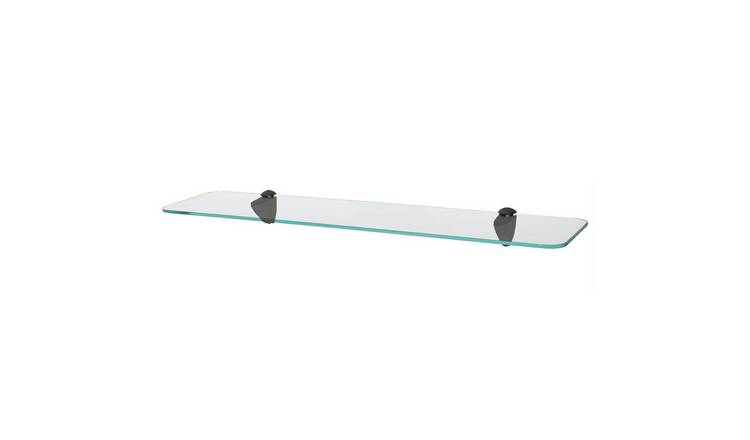 Harbour Housewares Rounded Style Floating Glass Bathroom Shelf - Clear/Black