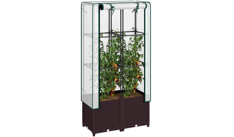 Outsunny Raised Garden Bed with PE Cover for Climbing Plants - Brown