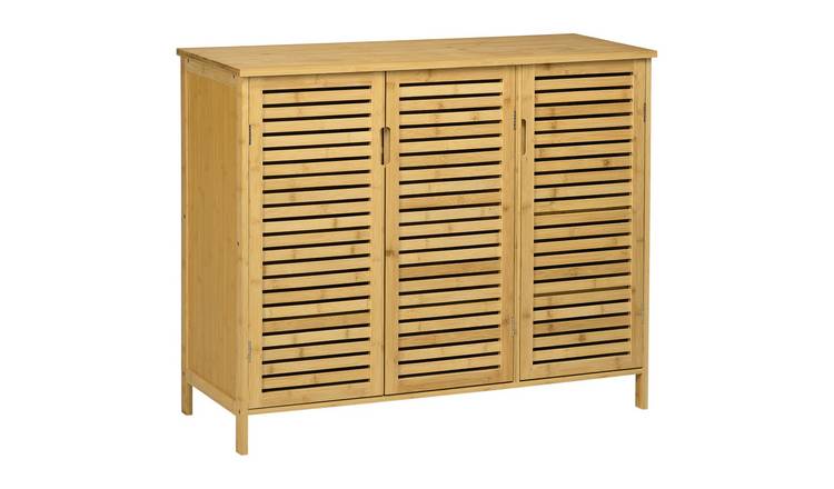 HOMCOM Bamboo Shoe Cabinet with 3 Breathable Doors - Natural Wood