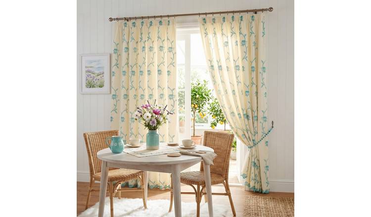 Luxury Living Exe Embroidery Lined Voile Curtains 140cm x 229cm - Teal