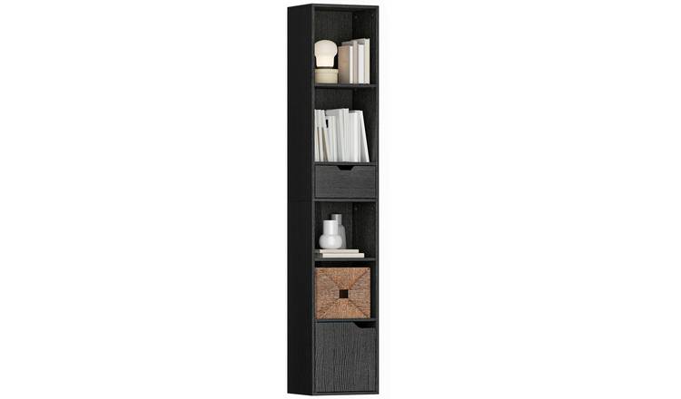 HOMCOM 6 Tier Modern Narrow Storage Bookcase - Black
