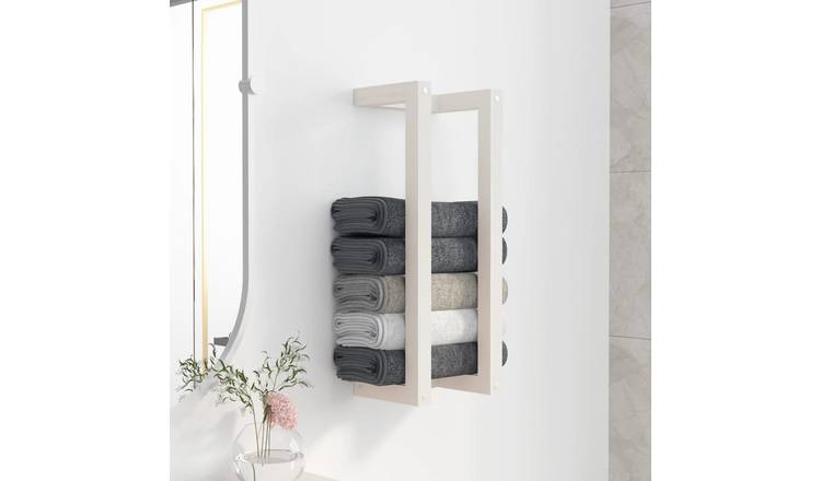 Walplus Wood Towel Rack - White - 23 x 18 x 60 cm