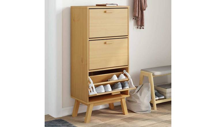 Walplus Solid Wood Shoe Cabinet - Brown - 55 x 35 x 120 cm