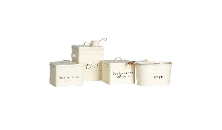 Harbour Housewares 4 Piece Vintage Metal Utility Canisters Set - Cream