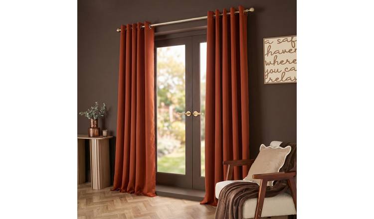 OHS Essentials Plain Eyelet Blackout Curtains 168 x 229cm - Rust