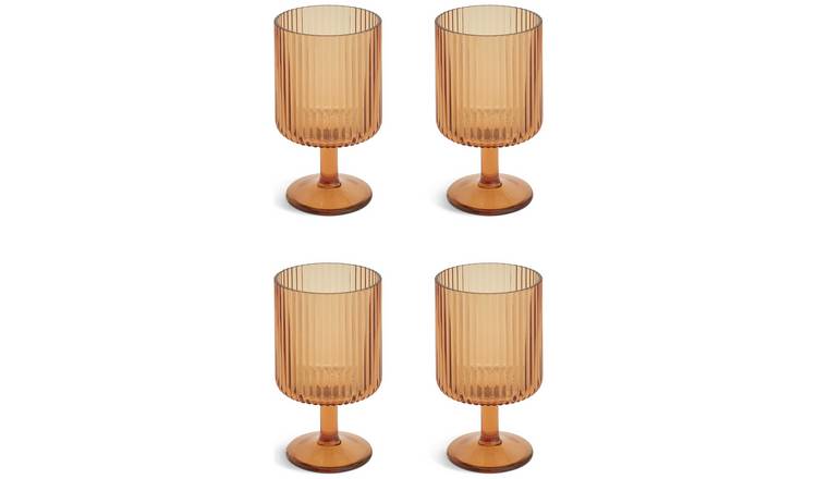 Habitat Global Amber Ribbed Wine Glass - Pack of 4