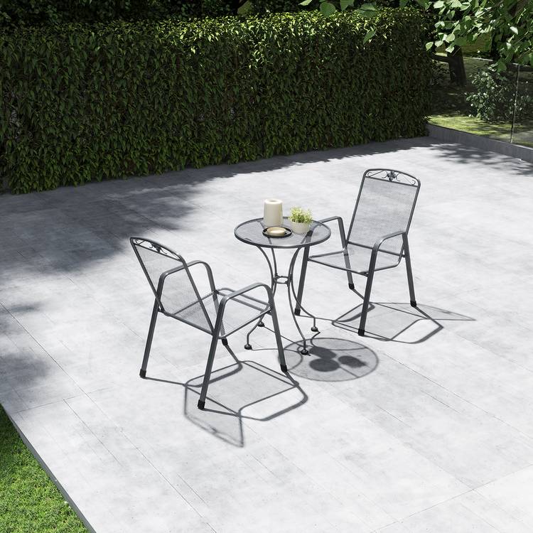 Pacific Savoy 2 Seater Metal Garden Bistro Set - Grey 0