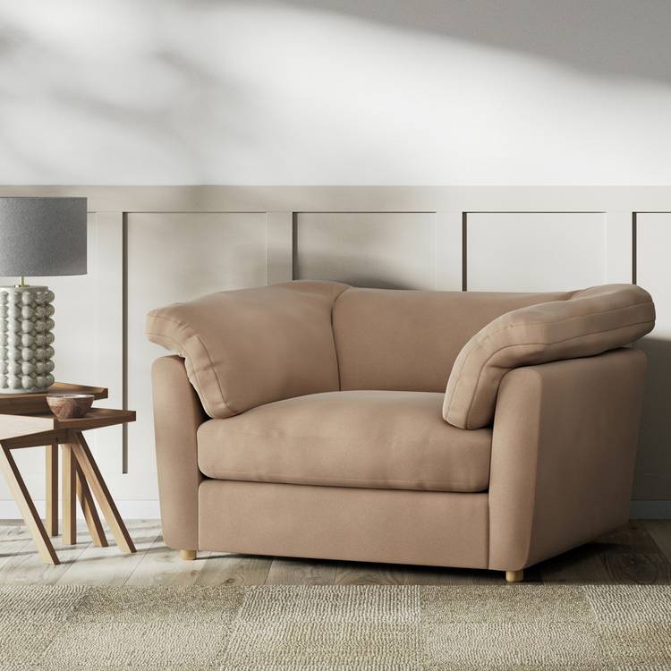 Habitat Wynn Velvet Cuddle Chair - Latte - Ash Leg 0