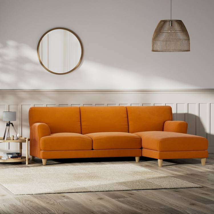 Habitat Askem Fabric Right Hand Corner Sofa -Orange-Ash Leg 0
