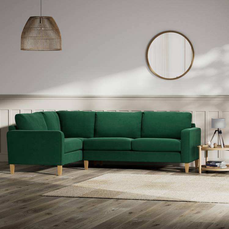 Habitat Flint Fabric Left Hand Corner Sofa - Green - Ash Leg 0