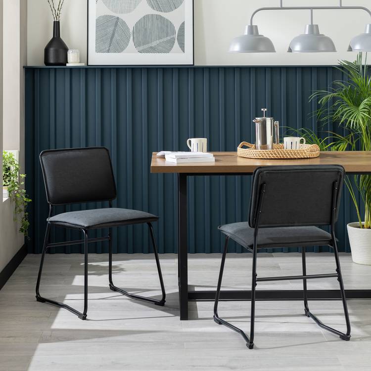 Habitat Loft Living Pair of Faux Leather Dining Chairs-Black 0