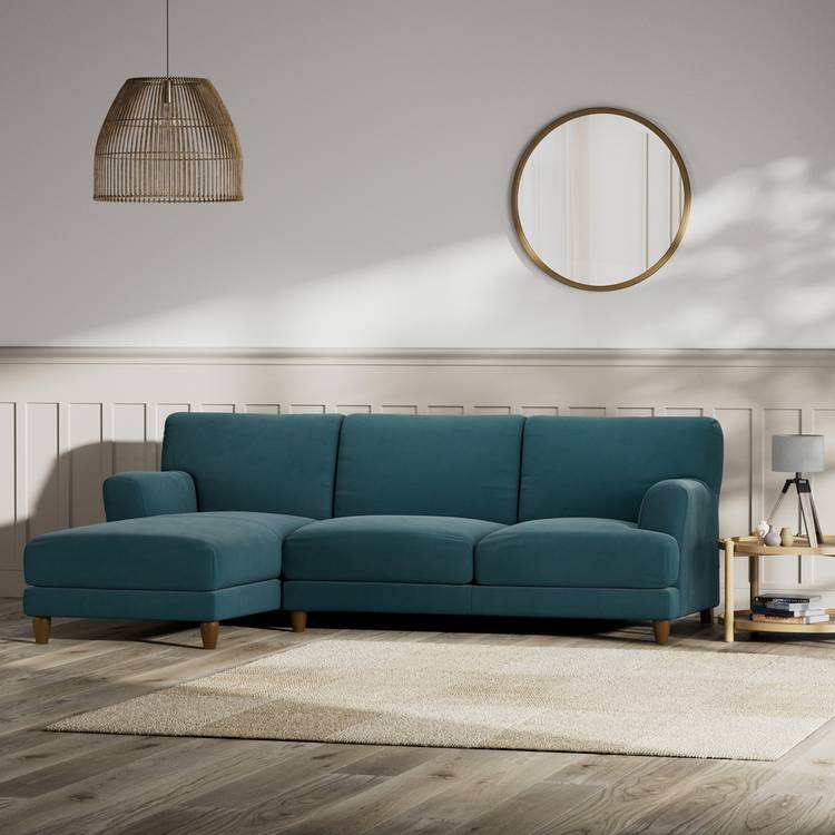 Habitat Askem Fabric Left Hand Corner Sofa- Teal - Dark Leg 0