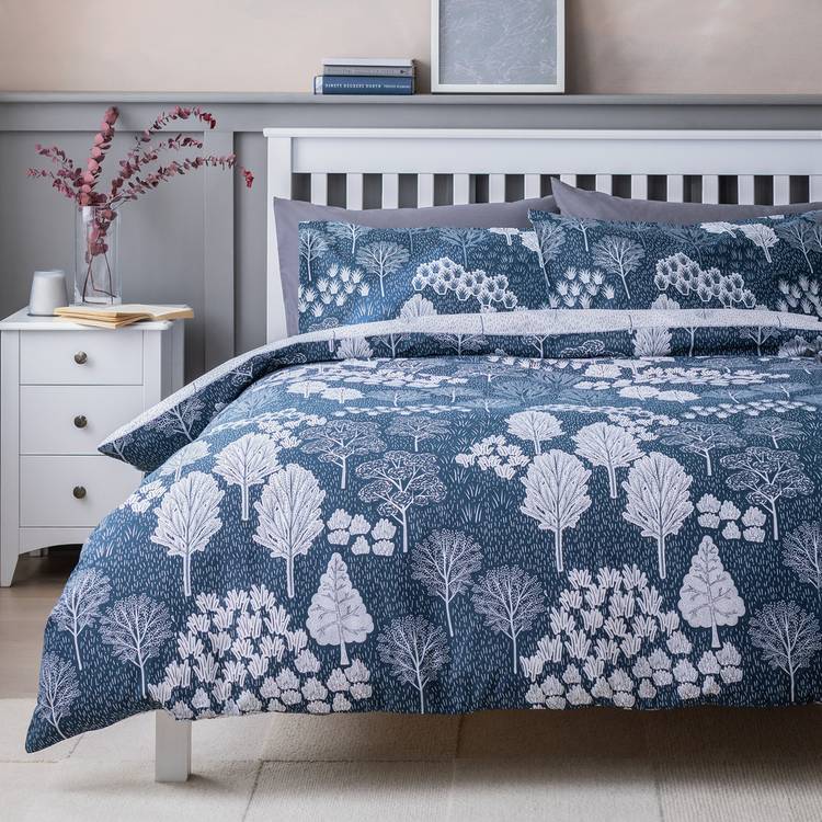 Habitat Cotton Nordic Trees Print Blue Bedding Set-Superking 0