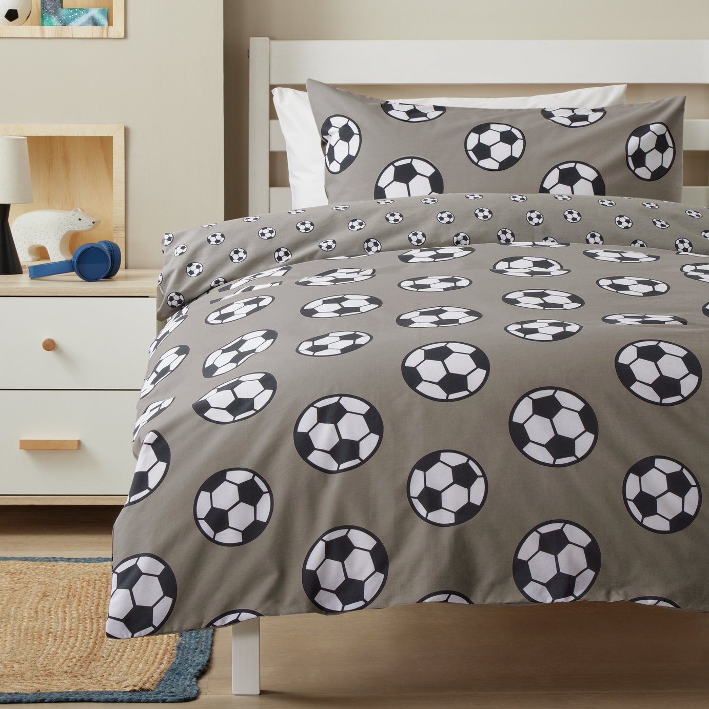 Argos Home Football Grey Kids Bedding Set - Single