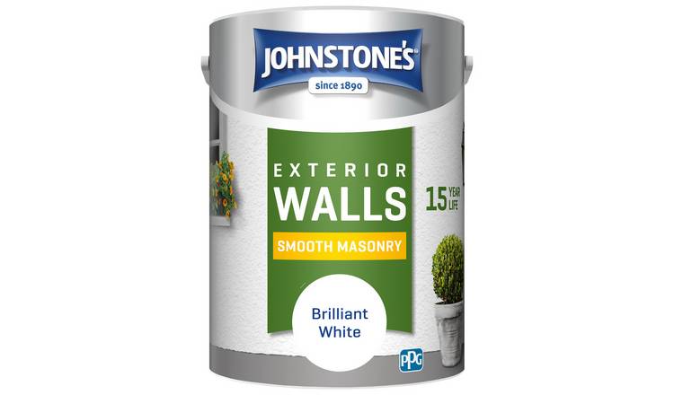 Johnstone's Smooth Masonry Paint 15Y Life Brilliant White 5L