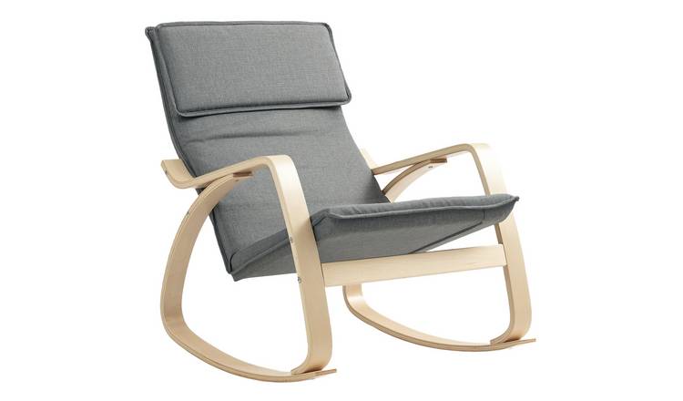 HOMCOM Reclining Rocking Chair with High Back and Headrest - Grey