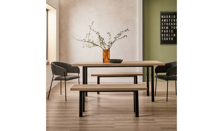 Habitat Zayn Birch Dining Table,2 Bench & 2 Charcoal Chairs